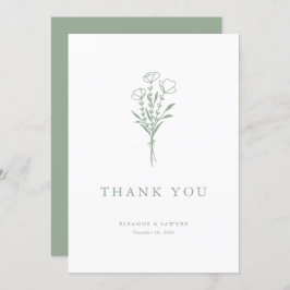 Minimalistisch Sage Groen Bloemen Boeket Bruiloft Bedankkaart