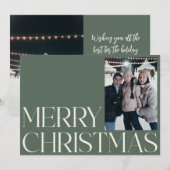 Minimalistisch  Sage Groen Twee foto Kerstmis Feestdagenkaart (Voorkant / Achterkant)