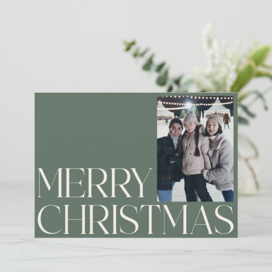 Minimalistisch Sage Groen Twee foto Kerstmis Feestdagenkaart (Staand voorkant)