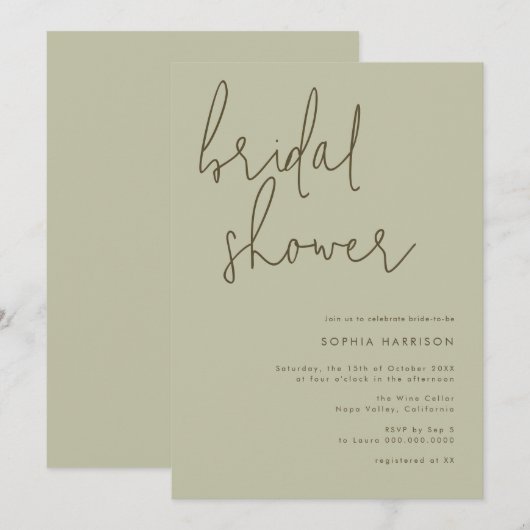 Minimalistisch Sage Groen Vrijgezellenfeest Kaart (Voorkant / Achterkant)