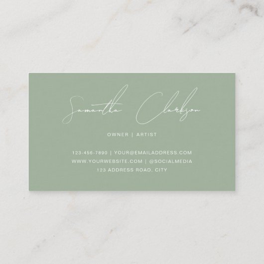 Minimalistisch Sage Groen & Wit Handgeschreven Scr Visitekaartje (Achterkant)