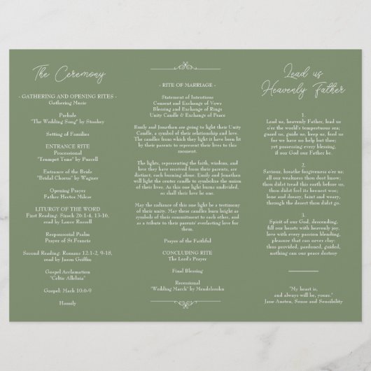 Minimalistisch Sage Groen Wit Luxe Bruiloft Progra (Achterkant)