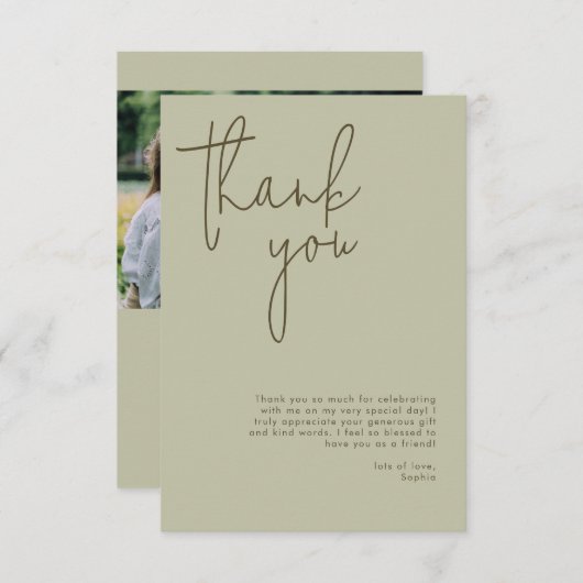 Minimalistisch Sage Vrijgezellenfeest Bedankkaart (Voorkant / Achterkant)