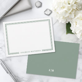 Minimalistisch Sagegroen Tweegrens Monogram Notitiekaartje