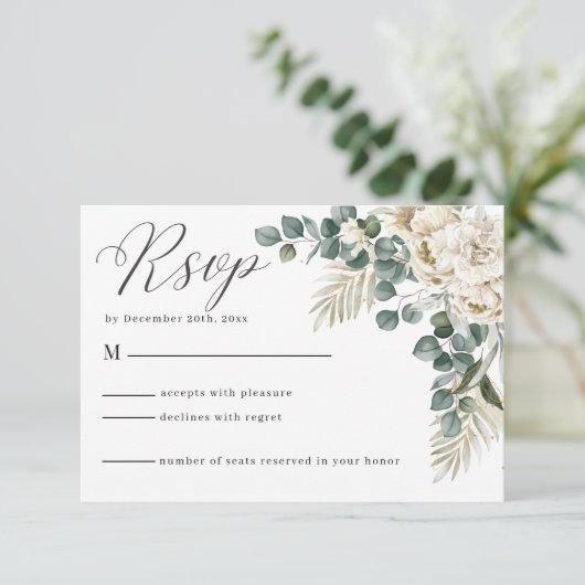 Minimalistisch Salie groen bloemeneucalyptus bruil RSVP Kaartje (Staand voorkant)