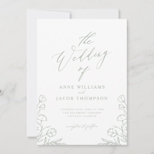 Minimalistisch Salie Groen Groen Boho Bloemen Brui Kaart (Voorkant)