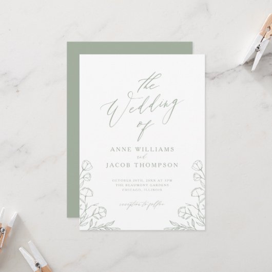 Minimalistisch Salie Groen Groen Boho Bloemen Brui Kaart (Voorkant / Achterkant in situ)