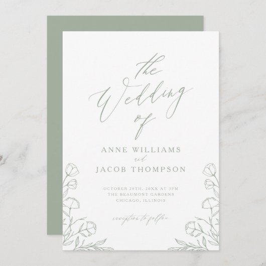 Minimalistisch Salie Groen Groen Boho Bloemen Brui Kaart (Voorkant / Achterkant)