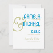 Minimalistisch Save the Date Aqua & Chartreuse Pal (Voorkant)