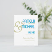 Minimalistisch Save the Date Aqua & Chartreuse Pal (Staand voorkant)
