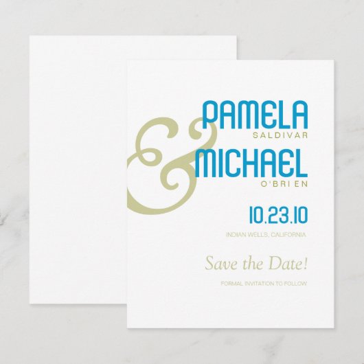 Minimalistisch Save the Date Aqua & Chartreuse Pal (Voorkant / Achterkant)