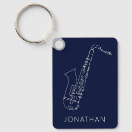 Minimalistisch Saxophone Navy Line Saxo Personaliz Sleutelhanger