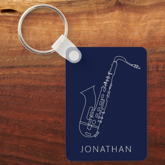 Minimalistisch Saxophone Navy Line Saxo Personaliz Sleutelhanger (Voorkant)