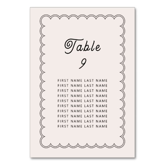 Minimalistisch scalloped Border Table Number met n Kaart (Achterkant)