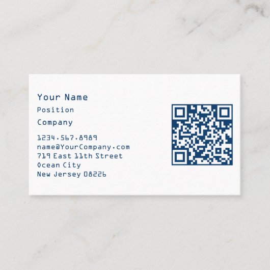 Minimalistisch scanbaar blauw-wit bedrijf visitekaartje (Voorkant)