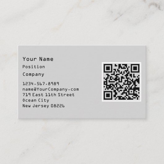 Minimalistisch scanbaar grijs en zwart bedrijf visitekaartje (Voorkant)