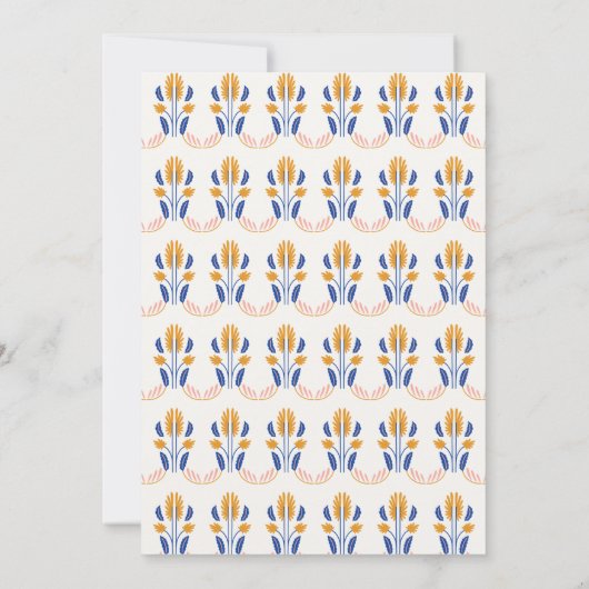 Minimalistisch Scandi Folk Bloemen Blauw Geel Huwe Kaart (Achterkant)