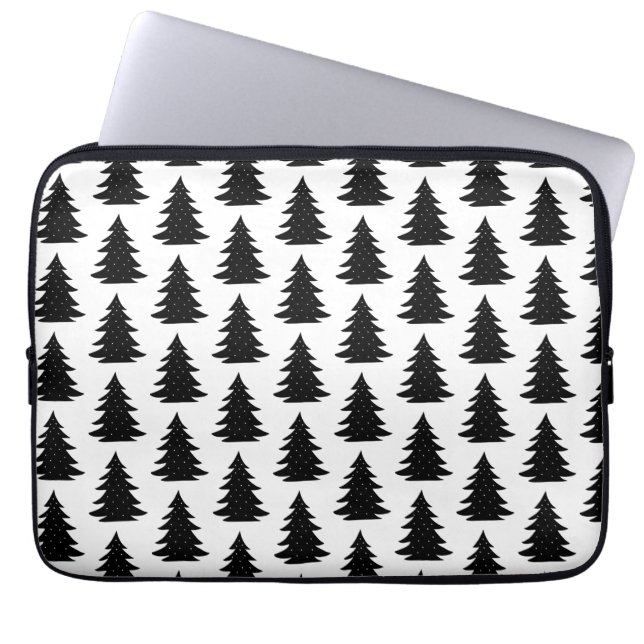 Minimalistisch Scandinavisch Folk Black Tree Fores Laptop Sleeve (Voorkant)