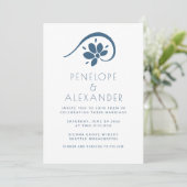 Minimalistisch Scandinavische Blue Floral Wedding Kaart (Staand voorkant)