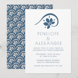 Minimalistisch Scandinavische Blue Floral Wedding Kaart