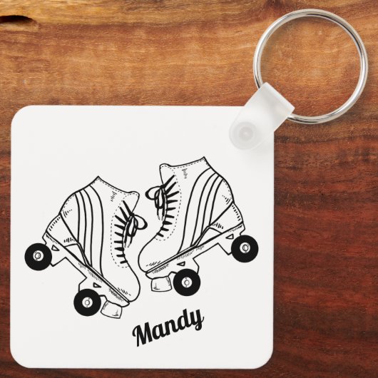 Minimalistisch Schaats met zwarte witte rolschaats Sleutelhanger (Achterkant)
