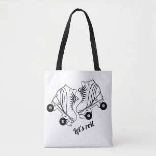 Minimalistisch Schaats met zwarte witte rolschaats Tote Bag
