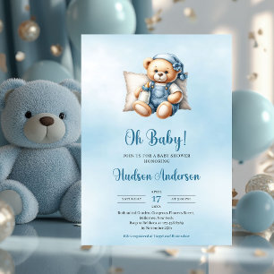Minimalistisch schattig teddybeer boy baby shower kaart