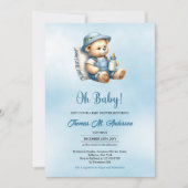 Minimalistisch schattig teddybeer boy baby shower kaart (Voorkant)