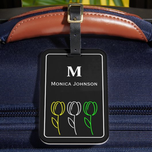 Minimalistisch schattig tulp bloem icoon op maat m bagagelabel (Voorkant Insitu 2)