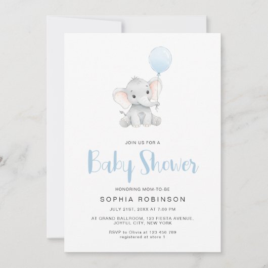 Minimalistisch Schattige Elephant Boy Baby shower Kaart (Voorkant)