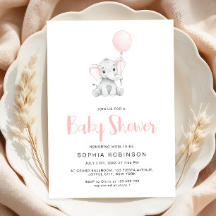 Minimalistisch Schattige Elephant Girl Baby shower Kaart