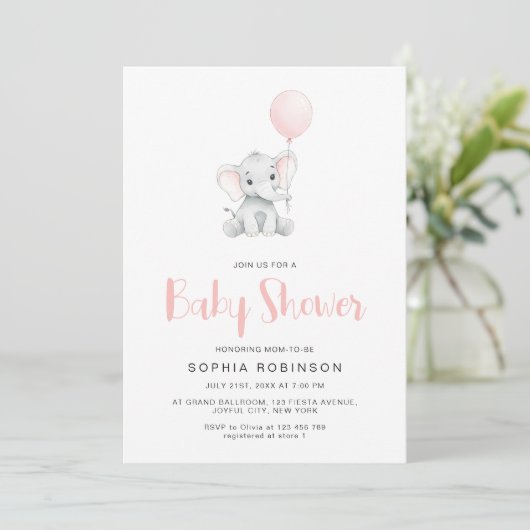 Minimalistisch Schattige Elephant Girl Baby shower Kaart (Staand voorkant)