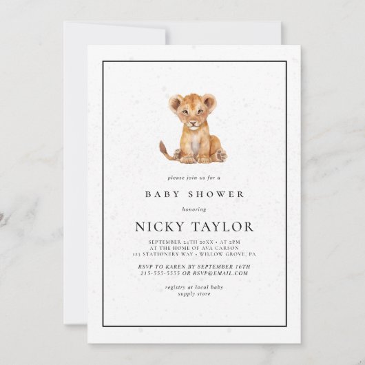 Minimalistisch Schattige Lion Safari Baby shower Kaart (Voorkant)