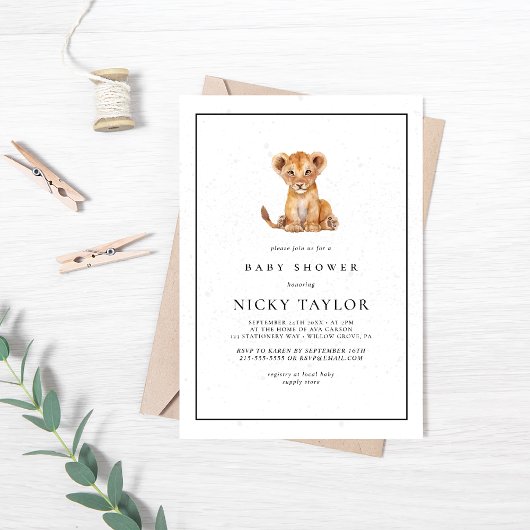 Minimalistisch Schattige Lion Safari Baby shower Kaart