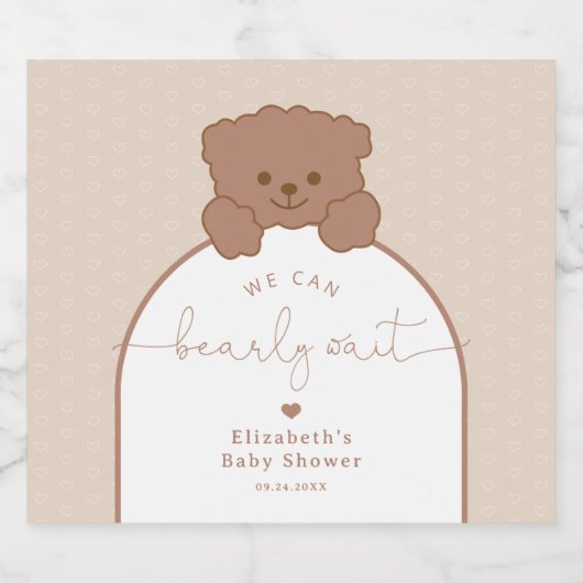 Minimalistisch Schattige Teddybeer Barly Wait Baby Sparkling Wijnetiket (Enkel label)