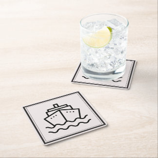 Minimalistisch schip in elegante ingelijste oceaan kartonnen onderzetters