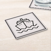 Minimalistisch schip in elegante ingelijste oceaan kartonnen onderzetters (Schuin)