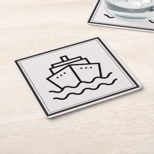 Minimalistisch schip in elegante ingelijste oceaan kartonnen onderzetters (Schuin)