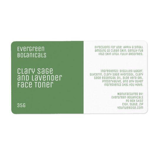 Minimalistisch schoonheidslabel - groen en wit etiket (Voorkant)