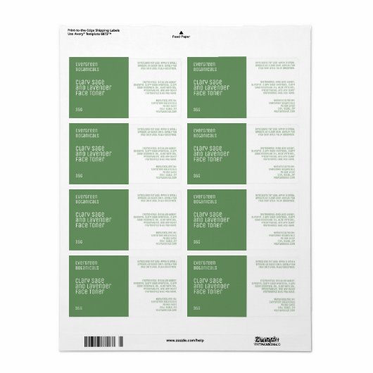 Minimalistisch schoonheidslabel - groen en wit etiket (Full Sheet)