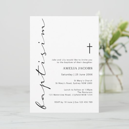 Minimalistisch schrift Baptisme Typografie Kaart (Staand voorkant)