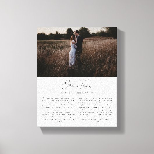 Minimalistisch Schrift Foto Huwelijksgeloften Canvas Afdruk (Voorkant)