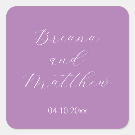 Minimalistisch Schrift Lavendel Bruiloft Vierkante Sticker (Voorkant)