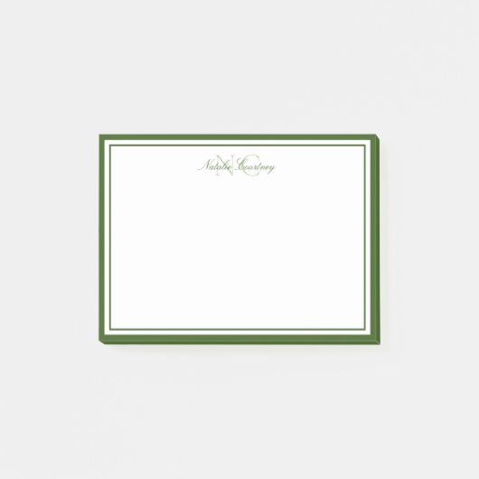 Minimalistisch Schrift Mosgroen Twee Rand Monogram Post-it® Notes (Voorkant)