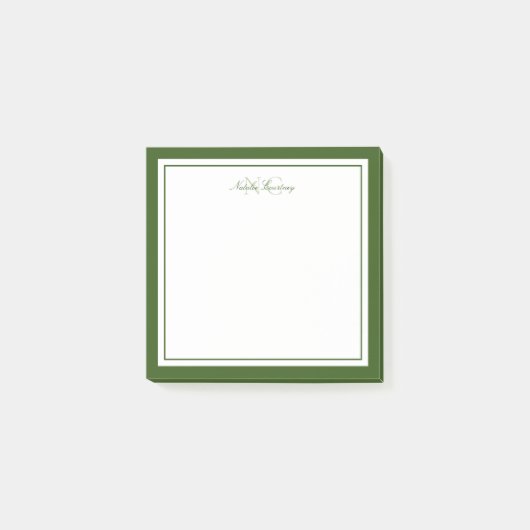 Minimalistisch Schrift Mosgroen Twee Rand Monogram Post-it® Notes (Voorkant)