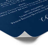 Minimalistisch schrift Navy-blauw trouwbarmenu Poster (Hoek)