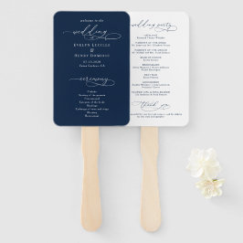 Minimalistisch schrift navyblauw trouwprogramma handwaaier