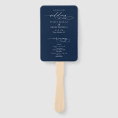 Minimalistisch schrift navyblauw trouwprogramma handwaaier (Voorkant)