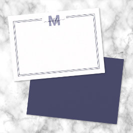 Minimalistisch schrift navyblauw twee rand monogra notitiekaartje