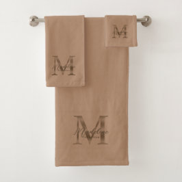 Minimalistisch Schrift Taupe Metalen Goud Monogram Bad Handdoek